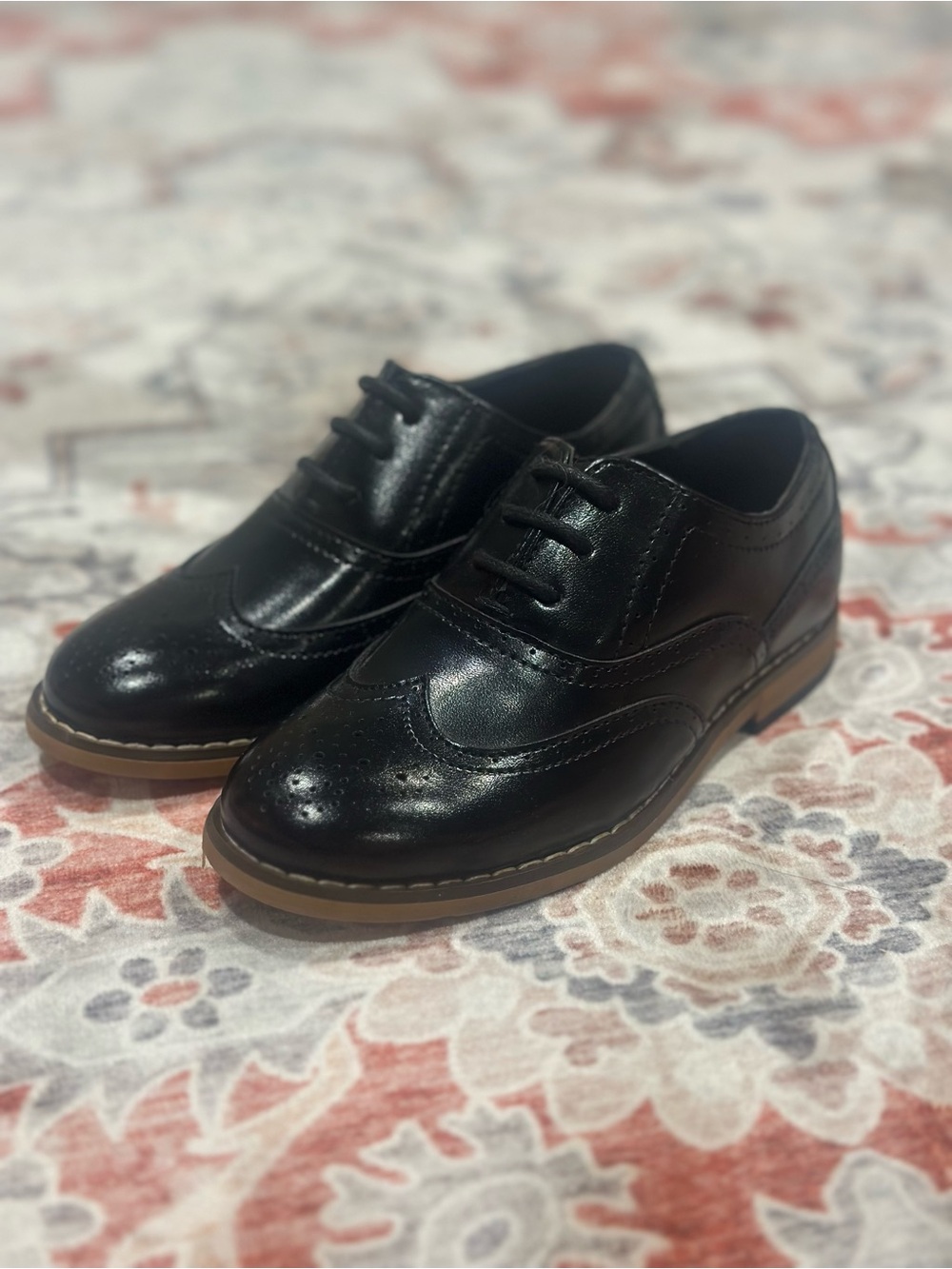 Stacy Adams Black Boys Wingtip Dress Shoes with Brown Sole